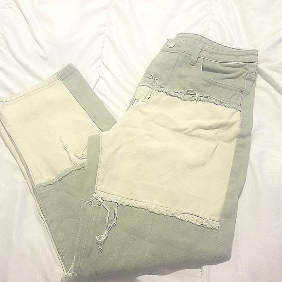 SHEIN Jean's ,green and cream, size large - Picture 2 of 2